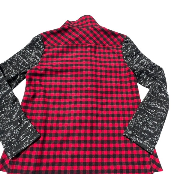 LOGO Lori Goldstein Size XS Red Buffalo Plaid Jacket Sweater Knit Sleeves - Picture 7 of 12